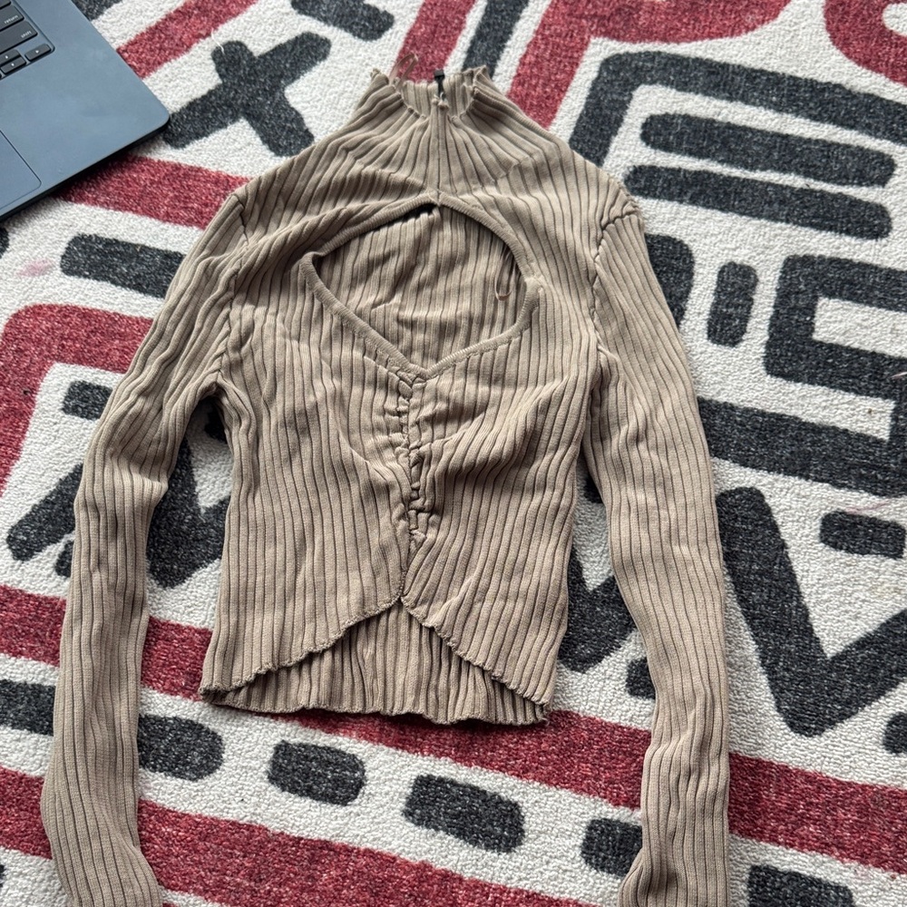 Zara Ribbed Tan Long Sleeve Top